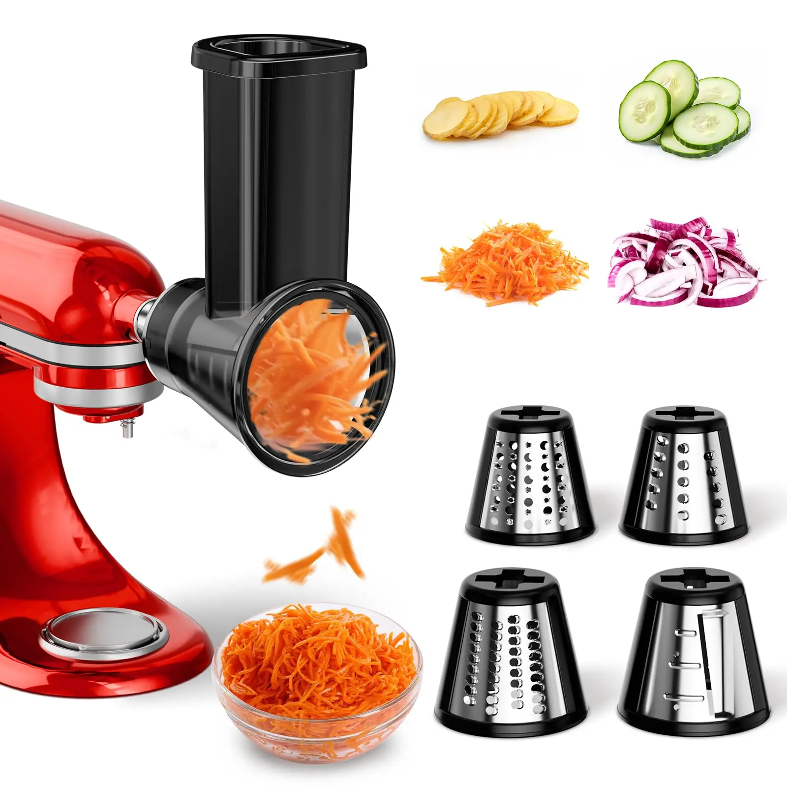Slicer Shredder Attachment For Stand Mixer  Salad Machine With Vegetable Maker Food Slicers Cheese Grater Attachments Dishwasher Safe Black