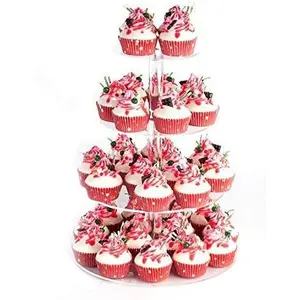 4 Tier Round  Cupcake Stand with Base,  Cupcake Holder,  Cupcake Tower Display Cady Bar Party Decor - Display for Pastry (4" Between 2 Layers)