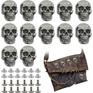 Skull Leather Decorative Buttons Punk Stud Screw  Buckle  Metal DIY Decor Suitable for Jeans Screw Backs