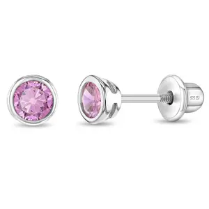 Bezel Set Solitaire 3mm Baby / Toddler / Kids Earrings Screw Back - Sterling Silver