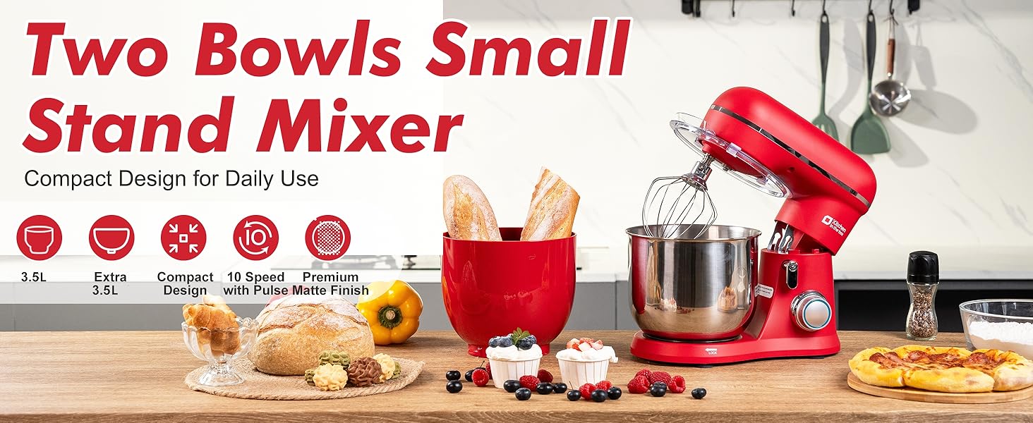 Kitchen in the Box 3.5QT Compact Stand Mixer with 2 Bowls, 10-Speed Tilt-Head Kitchen Electric Mixer for Baking, Dough, Cooking Kitchen in the Box 3.5QT Compact Stand Mixer with 2 Bowls, 10-Speed Tilt-Head Kitchen Electric Mixer for Baking, Dough, Cooking