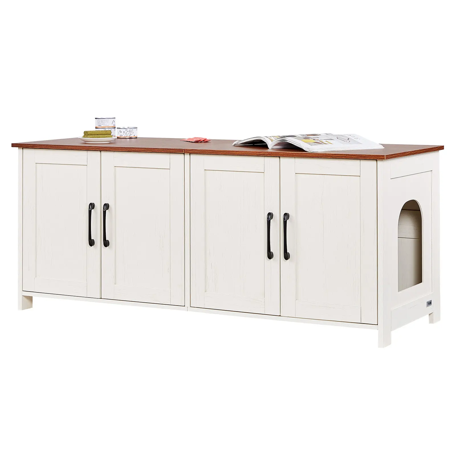 VEVOR Cat Litter Box Enclosure for Multi Cats, 47.2 in Hidden Litter Box Cabinet with 4 Doors & 2 Entries, Indoor Cat Washroom, Wooden Kitty House Furniture, Fit Most Litterboxes, Brown & White#BacktoSchool