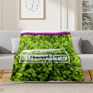 Dank Weed Printed Flannel Blanket, Pineapple Express Design, Warm Soft Comfortable, Ideal Gift for All Seasons