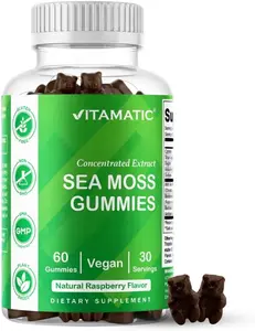 Vitamatic Irish Sea Moss Gummies 60 Count with Bladderwrack and Burdock Root Botanical Extract Supplement for Immune and Thyroid Support Vegan and Non-GMO Irish Sea Moss Superfood Gummies for Men and Women Daily Wellness and Vitality Support
