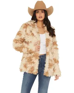 Shyanne Women's Women'S Perry Faux Fur Curly Cow Print Snap Coat - Swho25o2-Crm