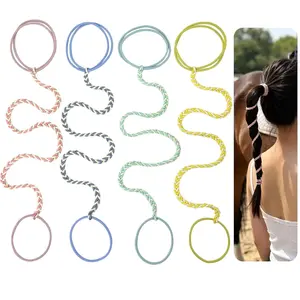 Sports Hair Ties for Women, 16" 4 Packs Soft Nylon Elastic Ponytail Holders for Thick,Curly,Fine Hair Spiral Pony Tail Wrap Tie Long Womens Accessories for Swim,Riding,Running,Workout,GYM,Surf,Dive