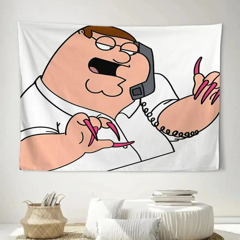 1-Piece Acrylic Nail Peter Nature-Inspired Collage Tapestry, Polyester Fabric with Fun Cartoon Design, Pink Nails, White Shirt & Black Phone Print, Home Supplies Home Decor for Indoors, Balcony