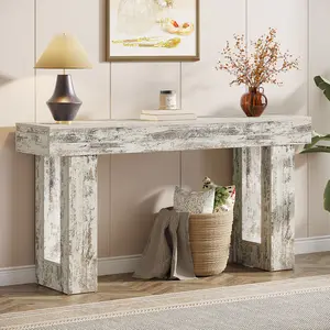 Tribesigns 63-Inch White Console Table with Storage, Distressed White, Ideal for Home and Interior Use