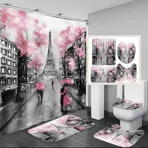 4pcs Paris eiffel tower pink tower curtains set bathroom decor 4pcs Paris eiffel tower pink tower curtains set bathroom decor
