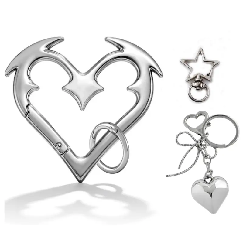 3 Pieces Heart Shaped Decorative Carabiner Clips, Y2K Style Key Holder Hooks for Backpack, Car Keys & Daily Bag Decoration