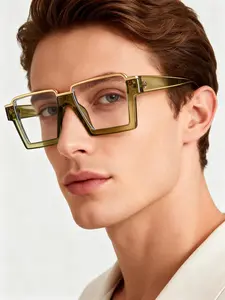 Unisex Square Frame Flat Mirror Sunglasses, Anti-Blue Light Fashion Half-Rim Glasses, Simple Versatile Design for Daily Wear, Square Frames Glasses