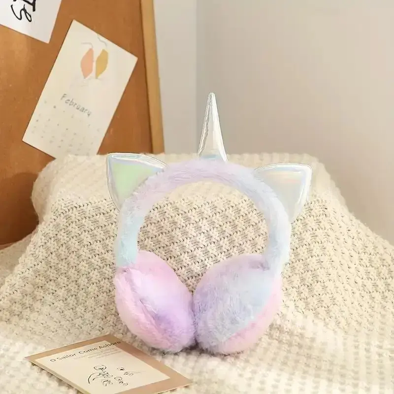 Cartoon Warm Ear Muffs Set, Rainbow Color Winter Accessories, Unicorn Design, Perfect Christmas Gift, Model Xinghao 101