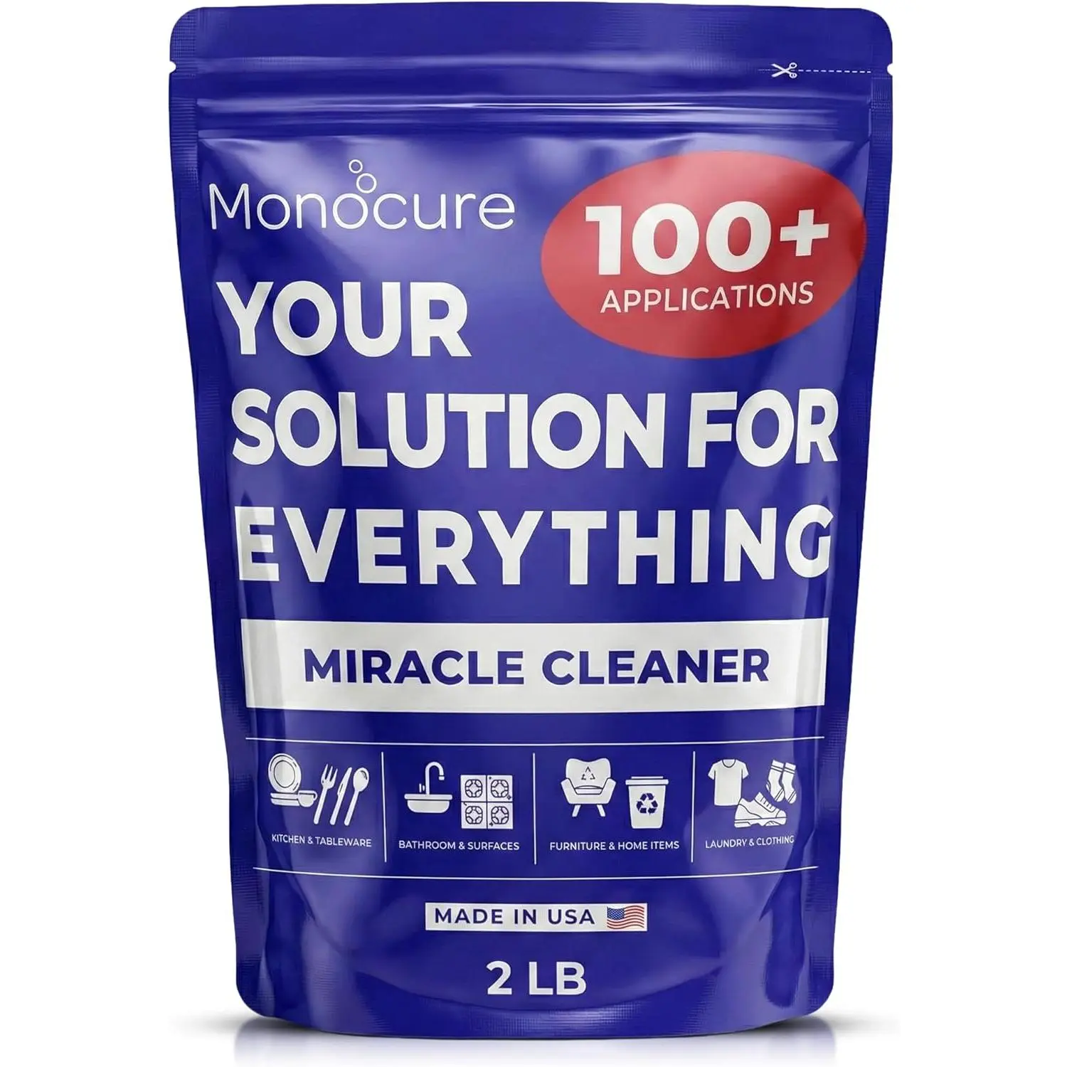 Monocure Miracle Cleaner - Multipurpose Oxygen Bleach Powder with Sodium Percarbonate - Detergent Cleaner for Bathroom, Shower, Floor, Grout, Upholstery, Kitchen and Clothes Stain Remover