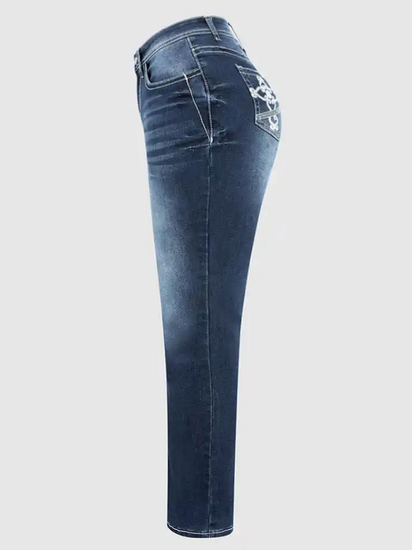 2026 Micro Horn Embroidered Explosive Cross Waist Slimming European and American Jeans for Women