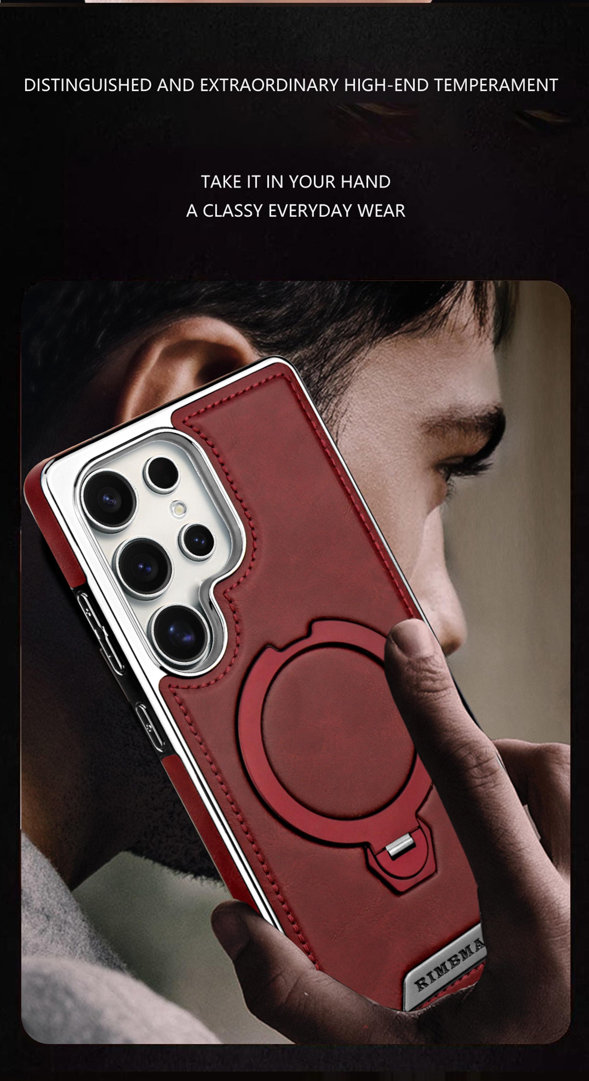 360° Rotating Magnetic Stand High-grade Leather Phone Case for Samsung Galaxy Samsung S25 Edge/S25Ultra/S24Plus/S23Ultra/S25/S24/S23 Business Men Luxury Full Shockproof Protective Case