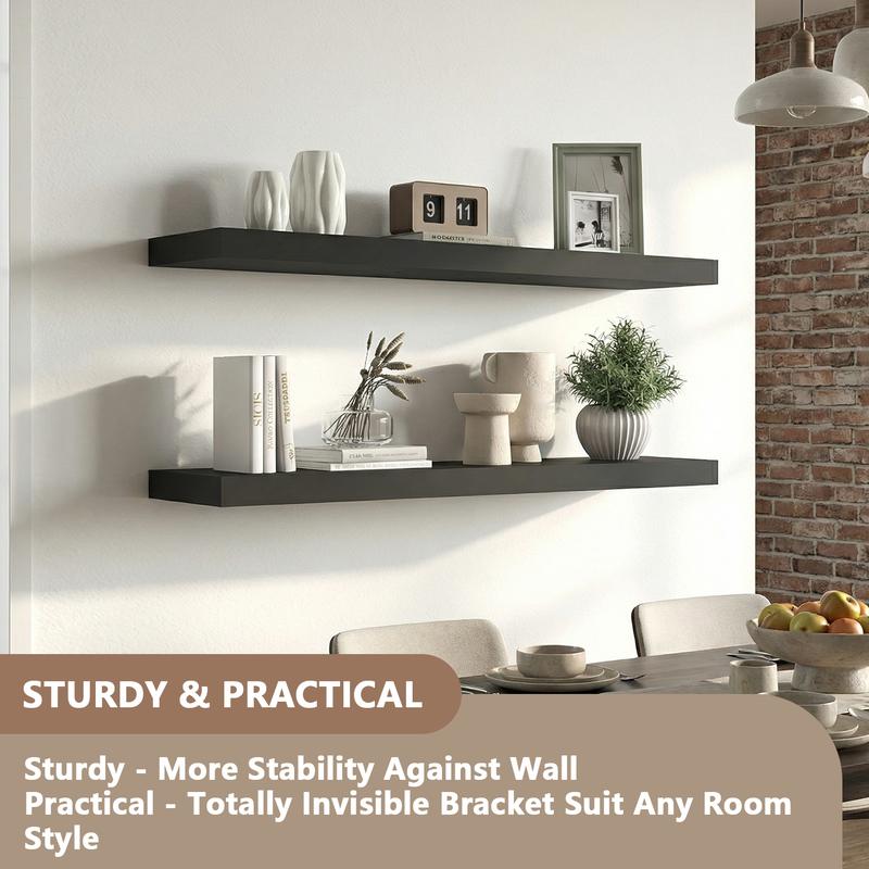 Spaco 35.4" Maple Black Floating Wall Shelves - Modern Wood Storage for Bathroom, Bedroom, Kitchen & Living Room (Invisible Brackets, Decorative & Functional for Books & Organization)