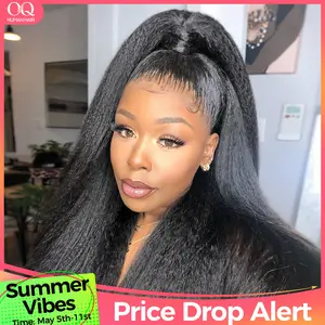 [360 Glueless Wig] OQ HAIR Pre-Cut Lace Kinky Straight 360 Full Lace Frontal Glueless Wig With Invisi Drawstring Pre Plucked Human Hair Wig #SummerVibes