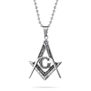 Black Oxidized Freemason Masonic Symbol Pendant Necklace