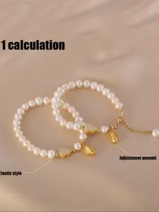 Natural Freshwater Pearl Copper Plated 14k Gourd Flower Bud Bracelet, Fashion Versatile Women's Hand Chain, Luxury Jewelry Accessory