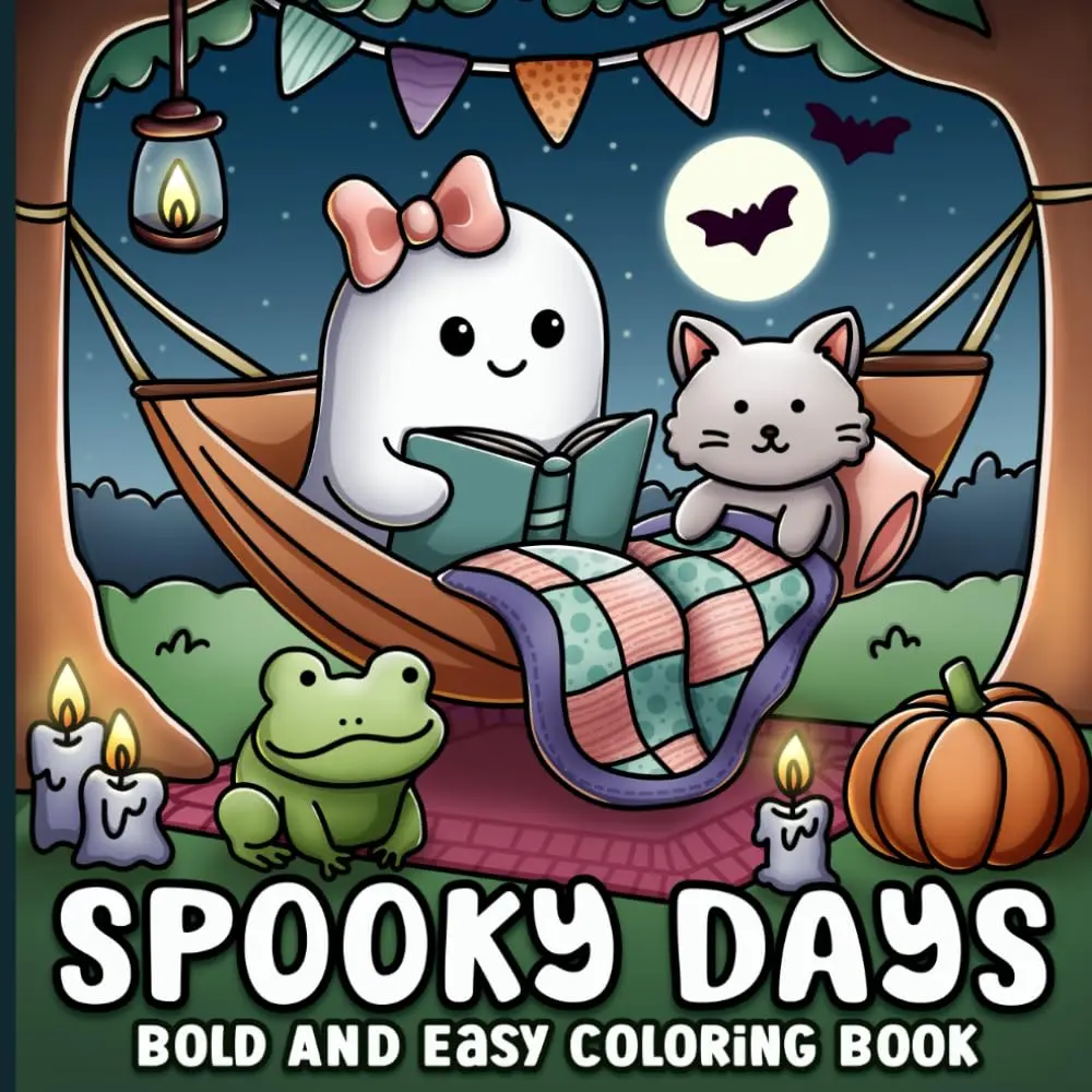 Adult Coloring Book - Fun, Hazard-Free, Bold Easy-to-Use Designs for Adults, All Ages Relaxation Activity - Spooky Halloween, Autumn Themes for Creative Expression