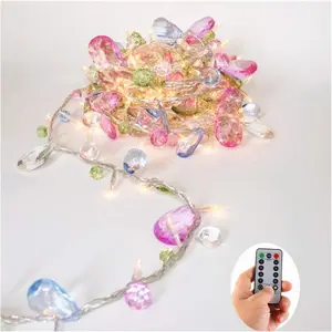 Battery Operated Fairy String Lights, Acrylic Gems Jewels String Lights with Remote 8 Modes Timer Function,30 Warm White LED Battery Powered Fairy Lights for Bedroom Party Decor