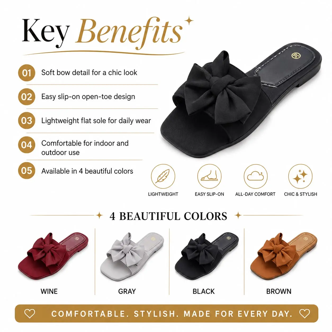 Elegant Bow Slide sandals For WomenOpen toe Comfortable Stylish  Versatille Shoes For  Casual & Formal Occasions Footwear Summer
