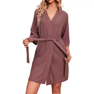 Robes for Women Waffle Knit Bathrobe Soft Lightweight Knee Length Loungewear S-XXLGift