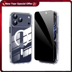 iPhone 17 Pro Max Case with Privacy Screen Protector,Magnetic iPhone 17 ProMax Case [Non-Yellowing] Shockproof Slimi Phone Case Compatible with MagSafe for 17 Pro Max Cover-Clear