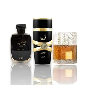 Lattafa | Asad + Khamrah + Hawas Black | 3 - Piece Multi Pack Fragrance Set for Men | by Lattafa | Allure