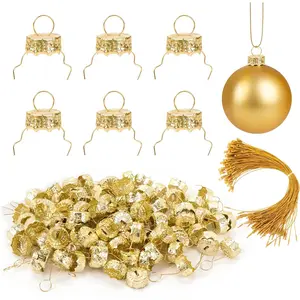 100 Pieces Round Christmas Ornament Caps and Hangers String Set for Christmas Tree DIY Decorations for Ceramic Glass Porcelain Ornaments