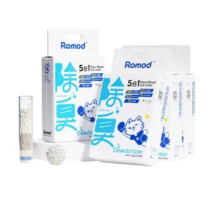 Romod 4Bags 5-in-1 Tofu Cat Litter, Mixed Cassava, Bentonite, Baking Soda, SAP, Natural Plant, Fast Clumping, Strong Water Adsorption & Deodorization, No Tracking, Dust-Free, Flushable, 7.9lbs x 4bags
