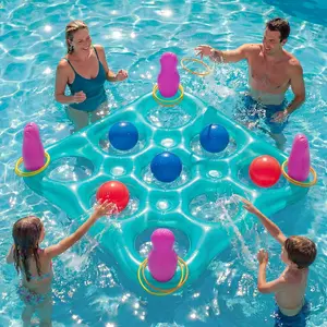 Summer Spring Gift Tic-Tac-Toe Pool Toys Games - 2-in-1 Giant Inflatable Pool Floats with Ring Toss Set and 10 Balls, Fun Summer Party Water Beach Float Pool Game for Adults Teens Kids (Green)