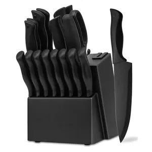 Knife Sets , 19 Pcs Kitchen Knife Set with Block Self Sharpening, Dishwasher Safe, Anti-slip Handle, Black