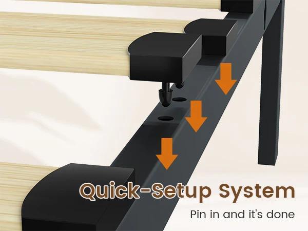 Sikaic LED Bed Frame with Charging Station Remote Control Storage Headboard Sturdy Wooden Slats Black