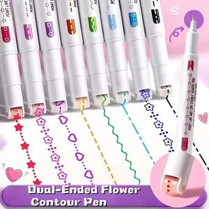 Flower Shape Contour Pen Curve Pen for Journaling, Roller Flower Edge Pen, Handwriting Special Pen, Stationery Essentials