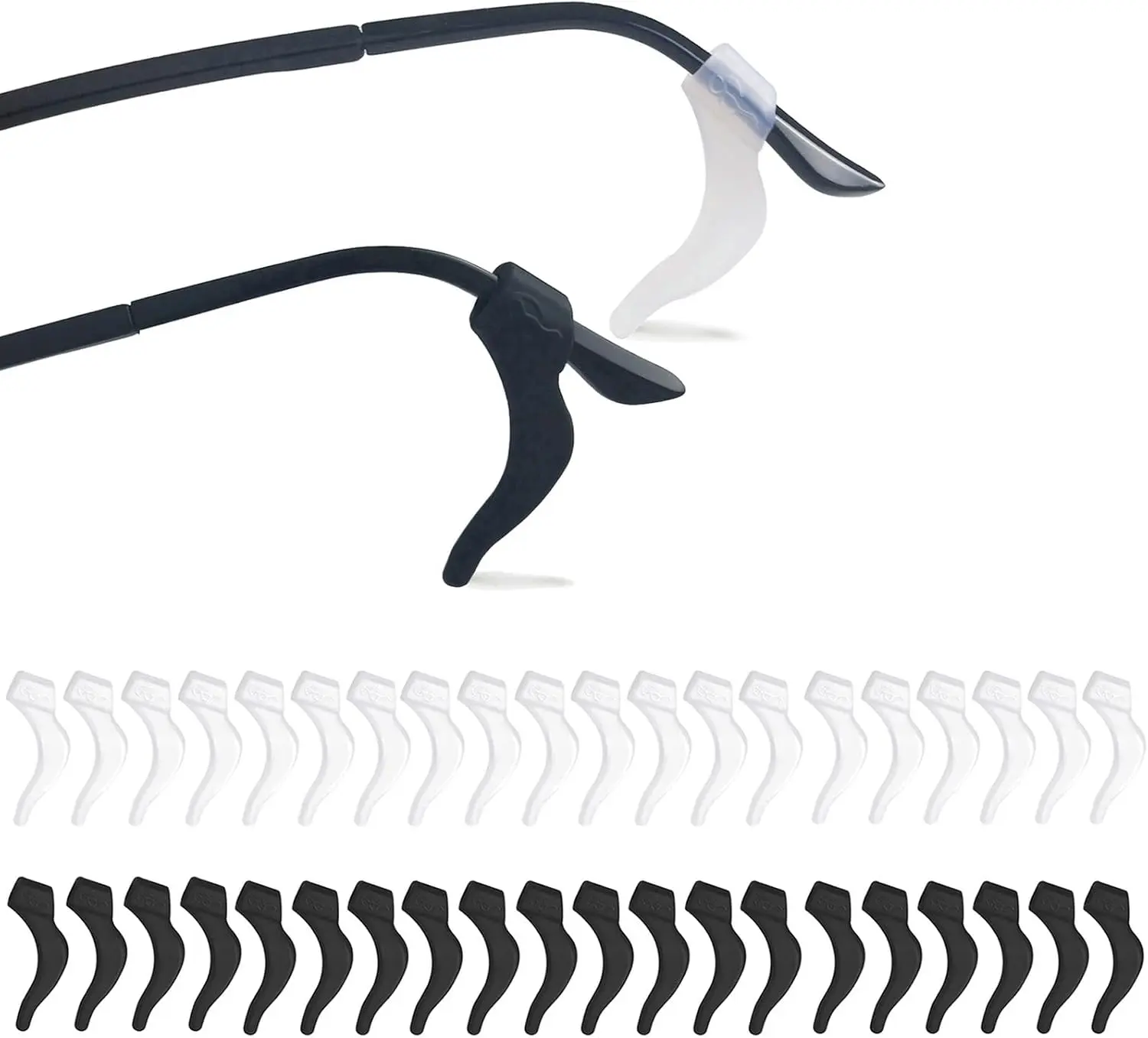 22Pairs Glasses Anti-slip Silicone Ear Clip, Glasses Holder With Storage Box, Safety Eyewear Retainers, Eyeglass Ear Grips for for Sports Glass Sunglasses Reading (11 Black 11 white)