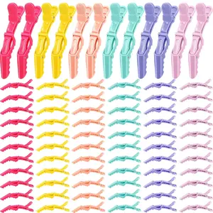 100 count  Sectioning Hair Clips Bulk for Women Plastic Non Slip Styling Clips with Wide  Colorful Double Hinged Design Crocodile Claw Hairpin Braider Essential for Salon , 6 Colors