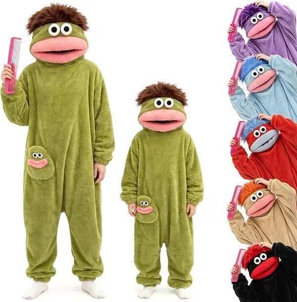 2026 Funny Big Mouth Monster Wearable Hooded Onesie - Oversized Plush Fleece Pajamas with Large Comb, Casual Sleepwear, Loungewear, Nightwear, Novelty for Adults & Kids Sleep-Party Supplies