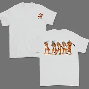 Tiger Golf Swing Graphic Shirt, Vintage Cotton Apparel for Men and Women, Trendy Golf Gift, Tiger Mascot Design Casual Classic Fabric Soft T-Shirt
