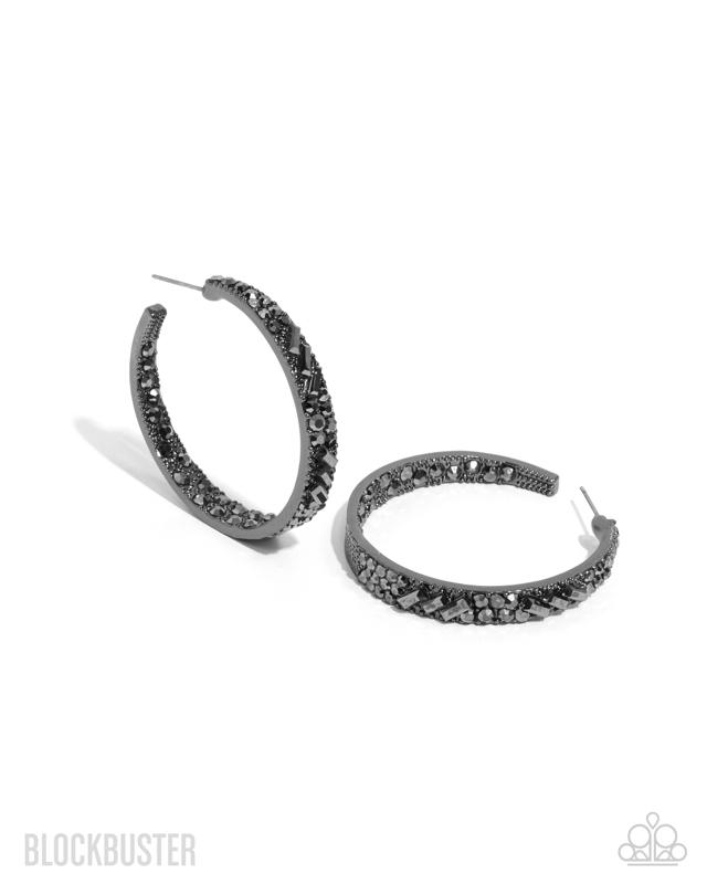 Paparazzi Glitzy By Association Blockbuster Hoop Earrings - Sparkling Black Rhinestone Design for Glamorous Outfits