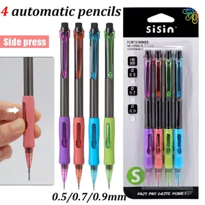 4pcs/pack New Creative High Quality 0.5/0.7/0.9mm Mechanical Pencil Set, Side Pressure Lead Release, Smooth Writing, Equipped with Eraser to Eliminate Errors, Perfect for Drawing Tools, Teacher Gifts, Stationery Supplies, Mechanical Pencils Set