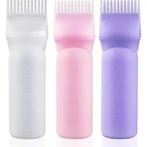 Root Comb Applicator Bottle 6 Ounce Hair Dye Applicator Brush 3 Pack for Hair Root Comb Color with Graduated Scale Pink White Purple
