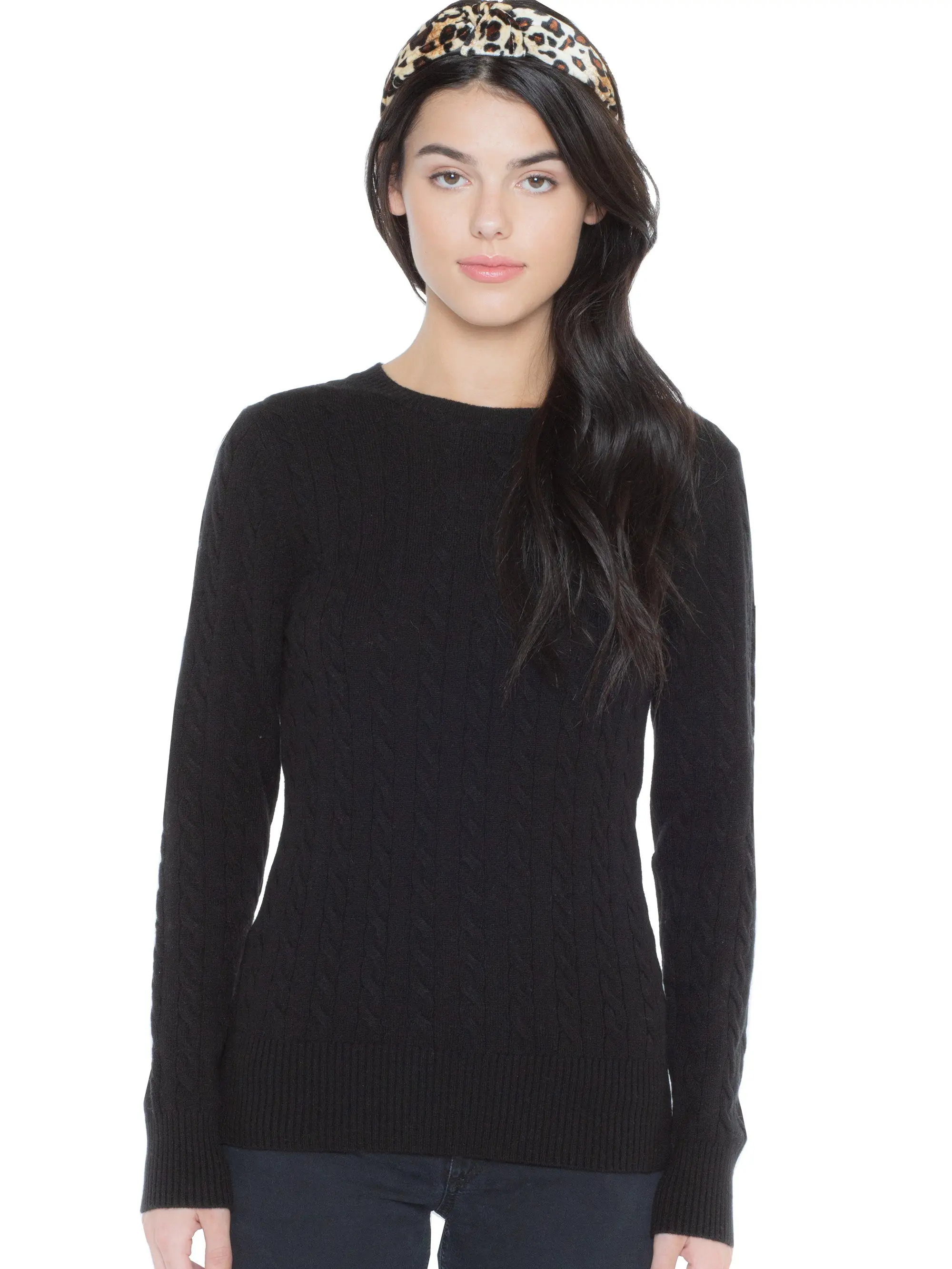 J CASHMERE Women's 100% Cashmere Long Sleeve Cable-knit Pullover Crew Neck Sweater