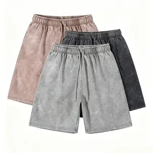 Men's Casual Acid Washed Cotton Sweat Shorts - 1-3 Pack, Elastic Waist with Drawstring, Baggy Bottom, Pockets, Vintage Athletic Streetwear for Gym/Workout, Tropical Beige Plain