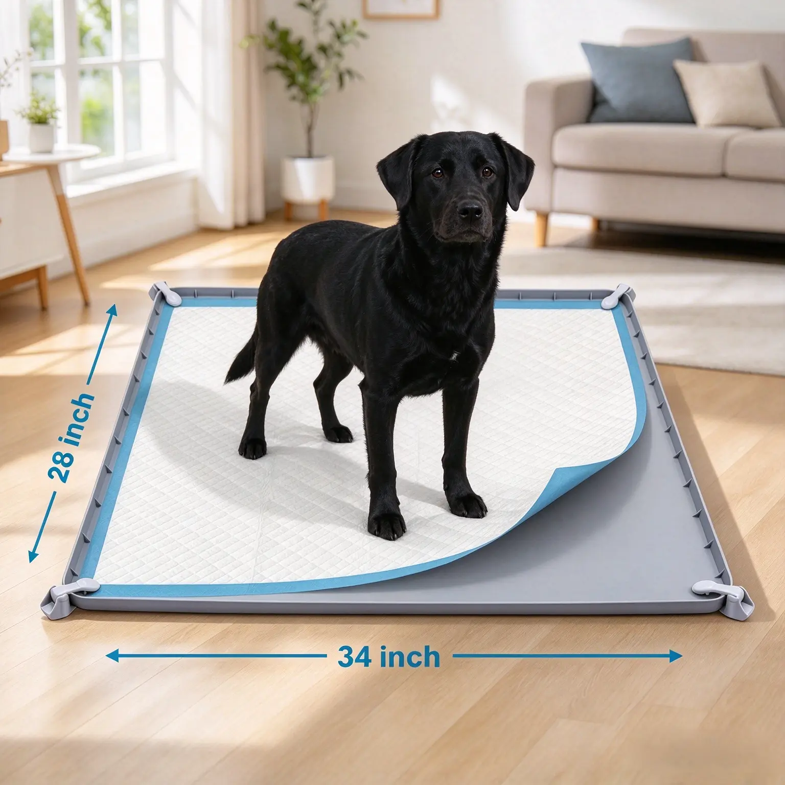 Pee Pad Holder for big Dogs,Silicone Dog Puppy Pad Holder, 36x 24 No Spill Raised Lip High Edge,Portable, Leak-Proof Mat Holder for Dog Training Pads,Square Potty Trays for Home Floor Protection