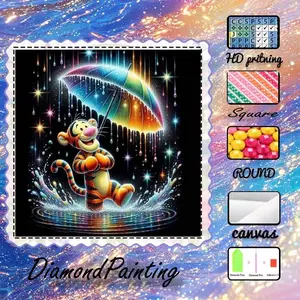 5D-DIY, advanced velvet canvas, diamond art, diamond painting, cartoon tiger, AB diamonds, fairy dust diamonds, crystal diamonds, perfect home decoration, handmade diamond art painting kit, special craft diamond art kit, Diamond Painting Kits