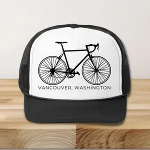 Cycle Trucker Hat, Vancouver Washington Hat, Distressed Bicycle Trucker Cap, Dad Cycling Cap, Outdoor Sports Hat