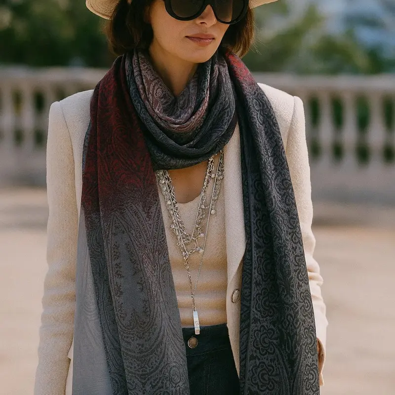 Women's Tiramisu Paisley Print Colorful Sheer Rectangular Scarf - 28x74 Inches, Lightweight Viscose-Acrylic, Elegant Gradient Edge, Large Size, Low Iron, Hand Wash Only, Layering Over Party Outfits, Birthday Gift, All-Year-Round Wear