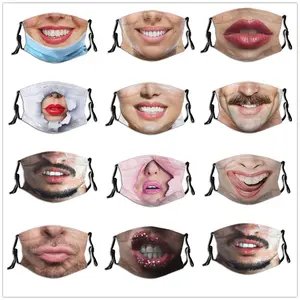 Personalized Social Funny 3D Facial Expression Masks Women Men Prom Party Ride Breathable Mouth Face Mask Creative Printed Masks