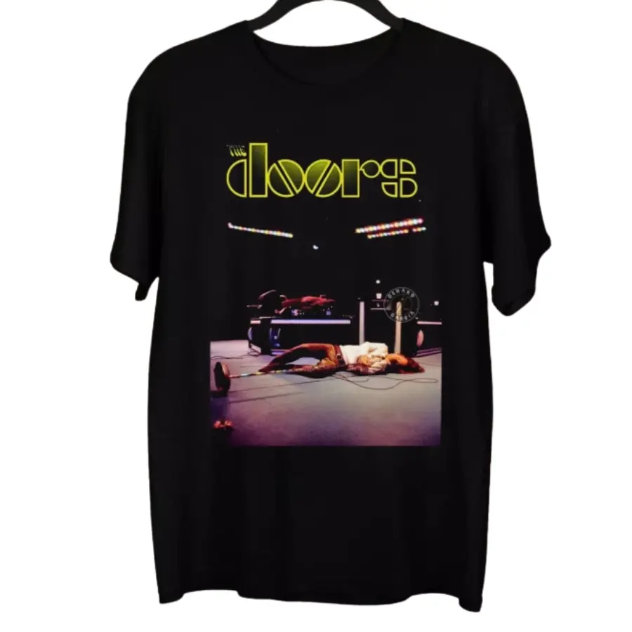 The Doors Black Graphic T-Shirt, Vintage Rock Band Music Tee, Retro Cotton Streetwear Shirt